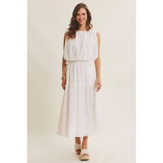 EYELET BUBBLE TOP AND MIDI SKIRT SET