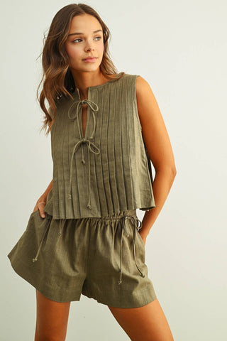 Olive Grove Pleated Set - Top