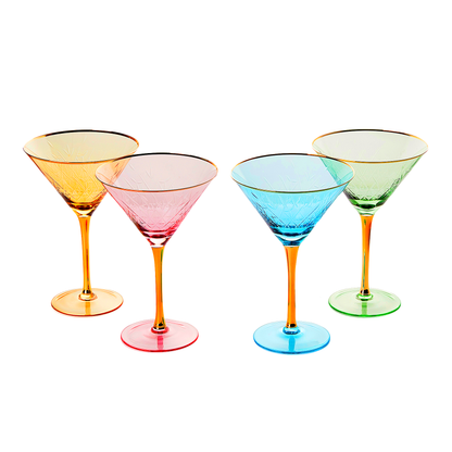 Gold Rimmed Crystal Martini Glasses 10 oz, Set of 4 Classic