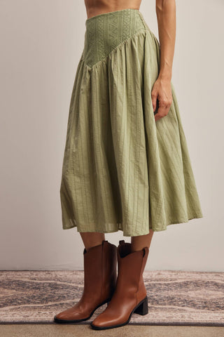 Sage Lily Textured Midi Skirt