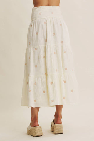 Sunset Field Embroidered Midi Skirt