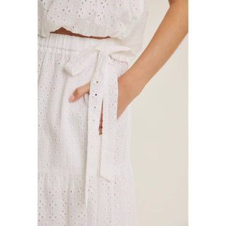 EYELET BUBBLE TOP AND MIDI SKIRT SET