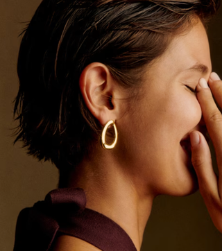 Lou Lou Oval Hoop Stud Earring 18K Gold PVD steel