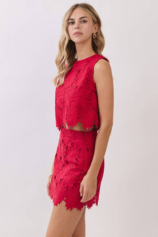 Floral Lace Scalloped Hem Sleeveless Crop Top