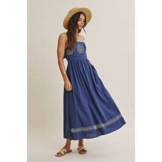 MEDITERRANEAN SUN ARTISAN EMBROIDERY MIDI WITH OPEN BACK