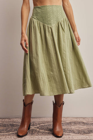 Sage Lily Textured Midi Skirt