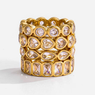 Gold Rhinestone Multi-Shape Eternity Stack Rings