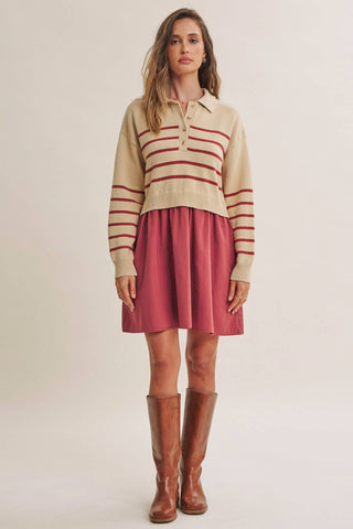 SEASIDE BRUNCH STRIPED POLO MINI DRESS