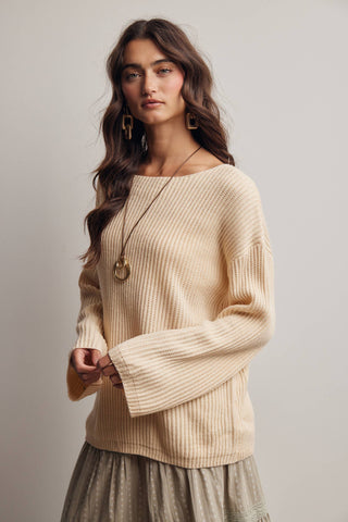 Reva Ribbed Knit Boat Neck Sweater