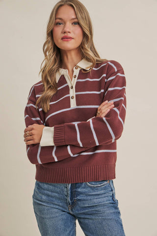 MODERN HERITAGE STRIPE HENLEY SWEATER