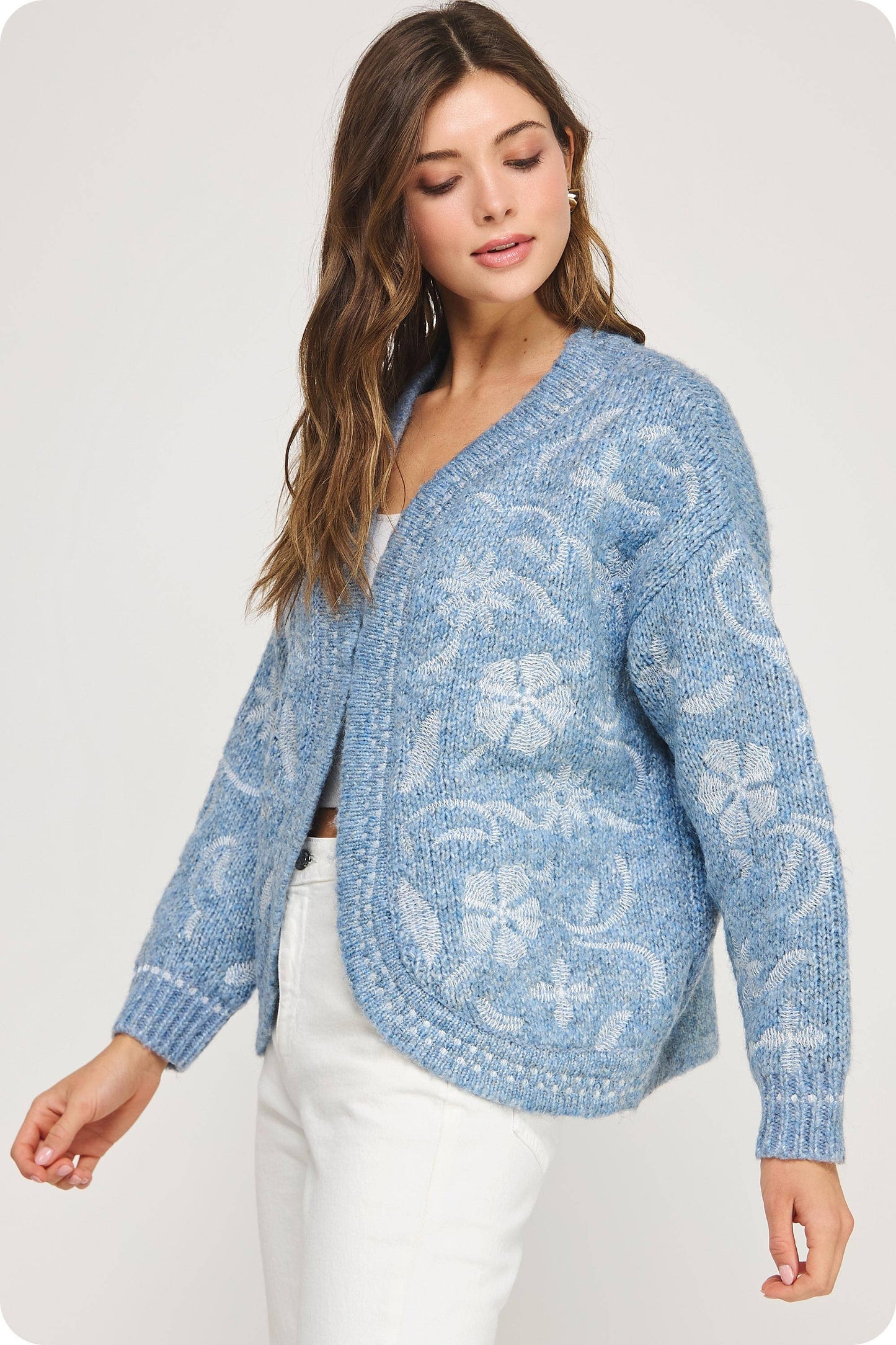 Floral Embroidered Knit Cardigan