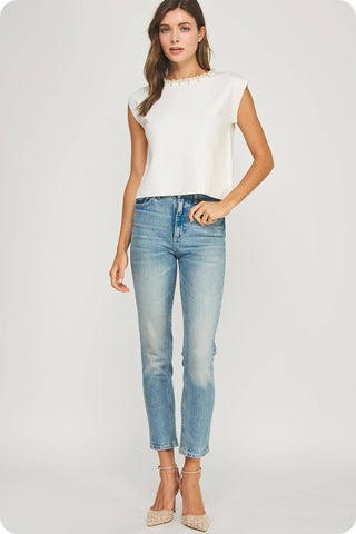 Genevieve Pearl Trim Sweater