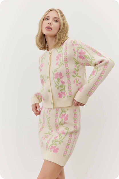 Floral Intarsia Sweater Cardigan