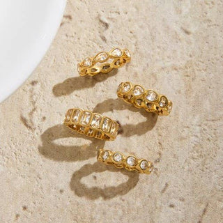 Gold Rhinestone Multi-Shape Eternity Stack Rings