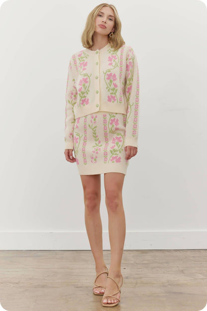 Floral Intarsia Sweater Cardigan