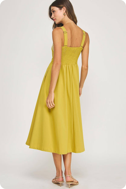 Braid Embroidery Detail Pleated Midi Dress