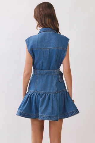 COWGIRLIE Denim Belted Drop Waist Dress