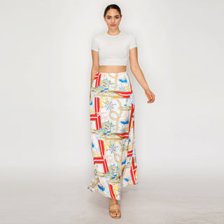 Atlantic Breeze Satin Scarf Maxi Skirt