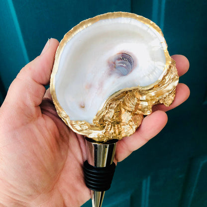 Oyster Shell Wine Stopper--Blue Ikat