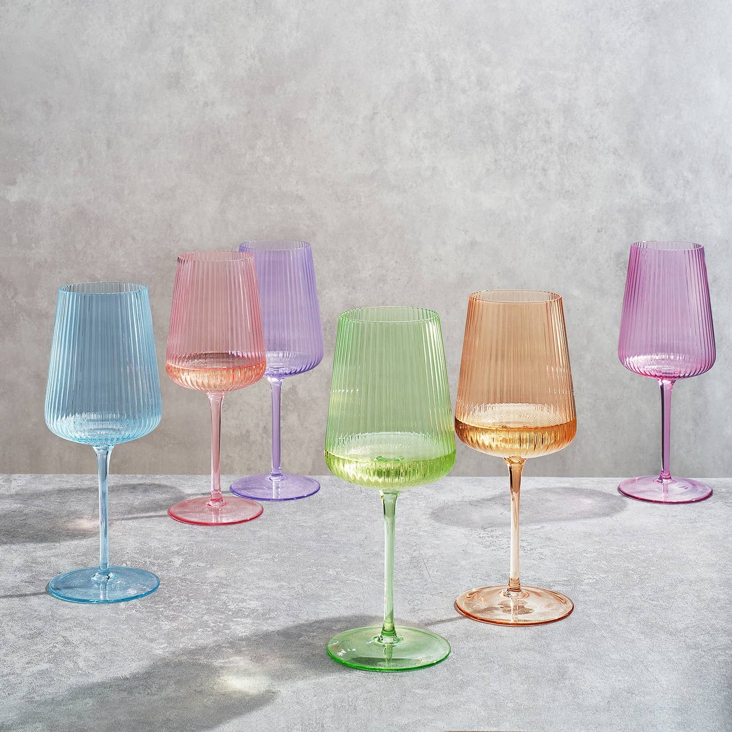 Ripple Bright Colored Wine Glasses - Set of 6 - 19oz