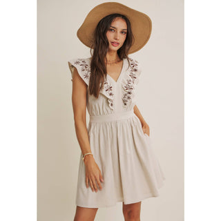 SUNNY AFTERNOON EMBROIDERED RUFFLE MINI WITH LACE UP BACK