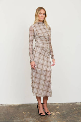 PLAID MESH MIDI DRESS
