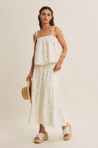 Sunset Field Embroidered Midi Skirt