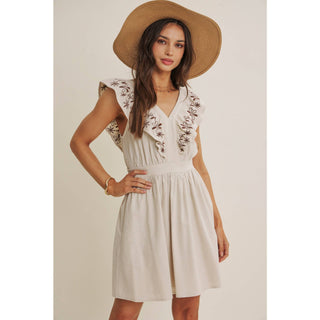 SUNNY AFTERNOON EMBROIDERED RUFFLE MINI WITH LACE UP BACK