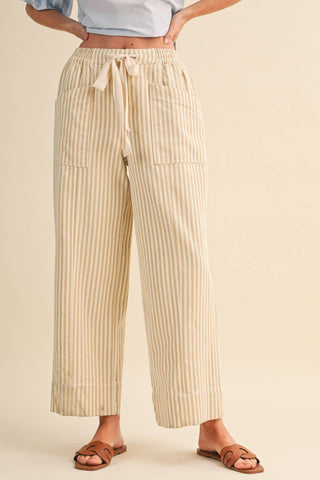 STRIPED WIDE LEG DRAWSTRING PANTS