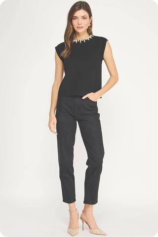 Genevieve Pearl Trim Sweater