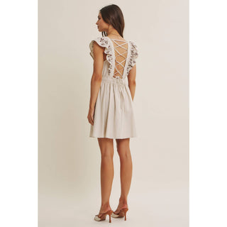 SUNNY AFTERNOON EMBROIDERED RUFFLE MINI WITH LACE UP BACK