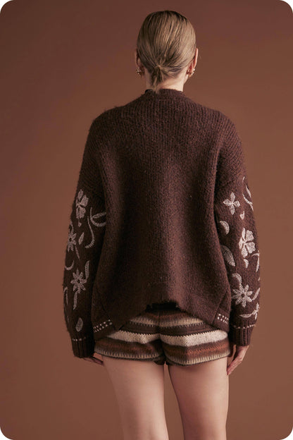 Floral Embroidered Knit Cardigan