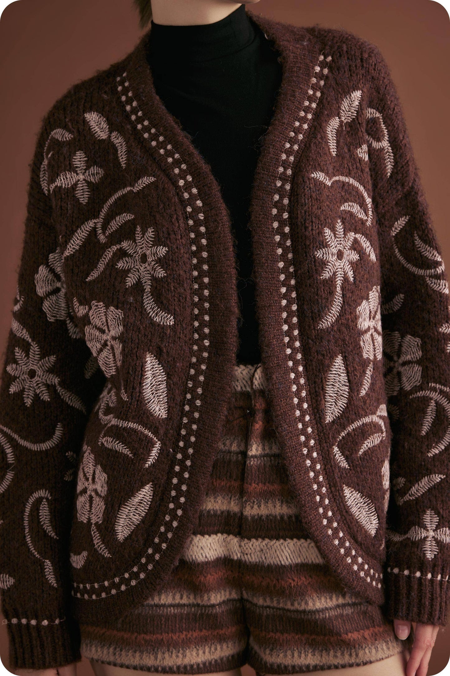 Floral Embroidered Knit Cardigan