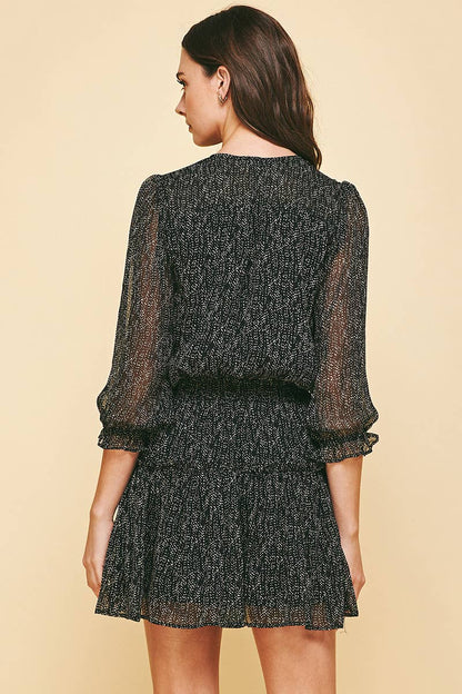 DOTTED RUFFLE 3/4 DRESS - BLACK DOT