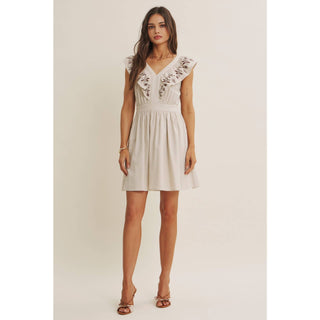 SUNNY AFTERNOON EMBROIDERED RUFFLE MINI WITH LACE UP BACK