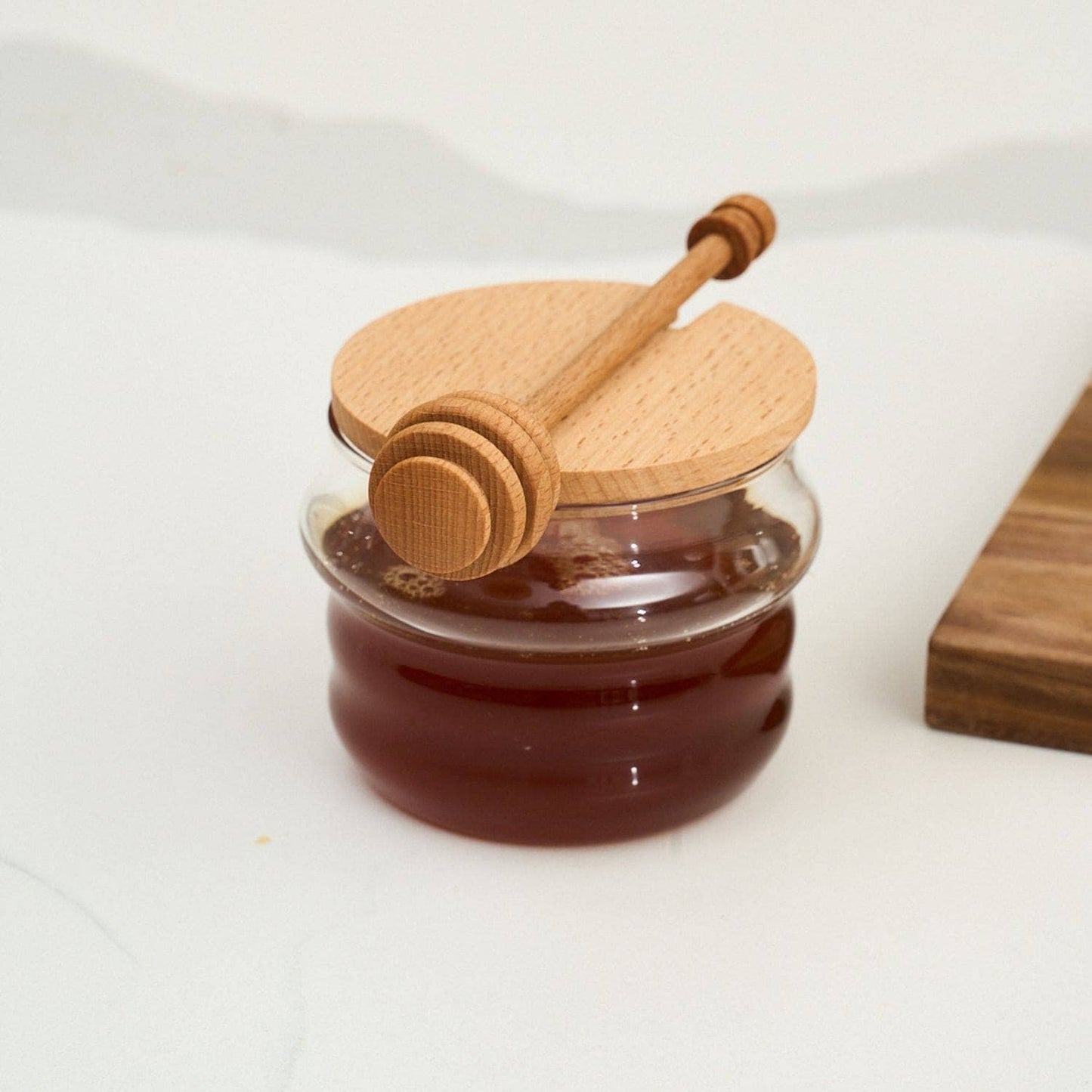 Glass Honey Jar & Dipper With Birch Wood | 250 ml