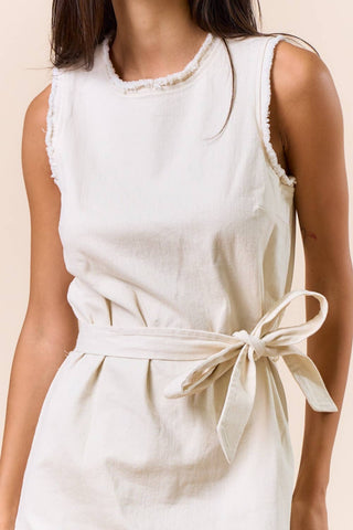Frayed Trim Sleeveless Mini Dress