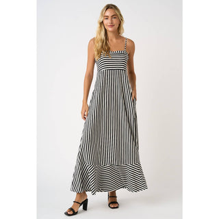 STRIPED SLEEVELESS BACK CUTOUT SUMMER MAXI DRESS