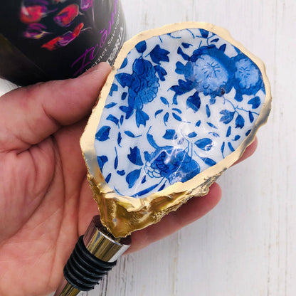 Oyster Shell Wine Stopper--Blue And White Porcelain