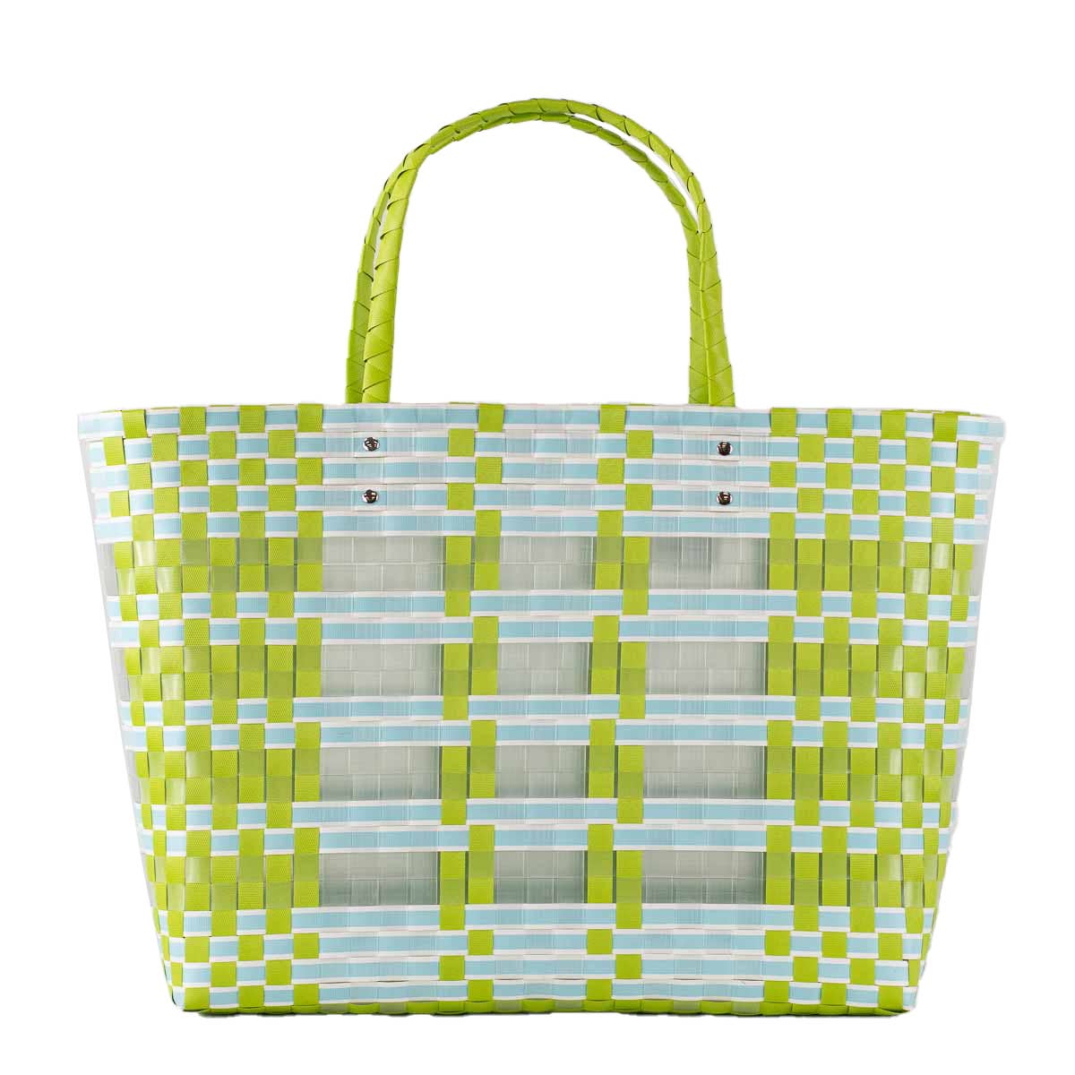 Kimberly Woven Beach Tote   Lime/Aruba Blue   17x14x5