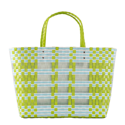 Kimberly Woven Beach Tote   Lime/Aruba Blue   17x14x5