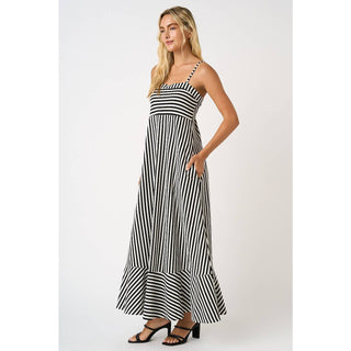 STRIPED SLEEVELESS BACK CUTOUT SUMMER MAXI DRESS
