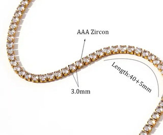Tennis Necklace. Premium PV plated stainless CZ. 
