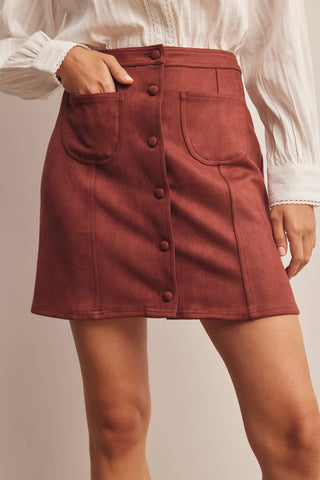 Foxy Faux Suede Button Skirt