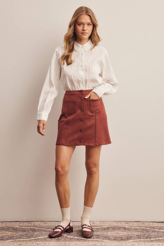 Foxy Faux Suede Button Skirt