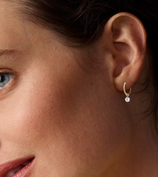 Huggie Hoop- Crystal Drop Charm Hoop Earrings Steel 14K 
