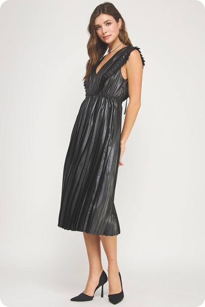 Lady in Luxe Sleeveless Pleated Satin Midi Dress