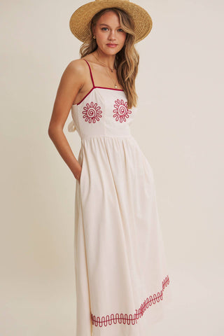 MEDITERRANEAN SUN ARTISAN EMBROIDERY MIDI WITH OPEN BACK