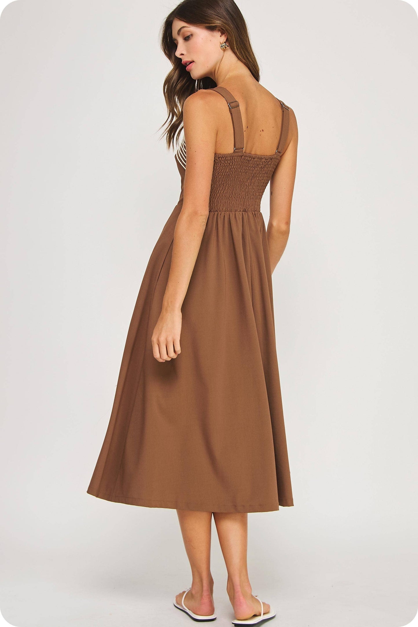 Braid Embroidery Detail Pleated Midi Dress