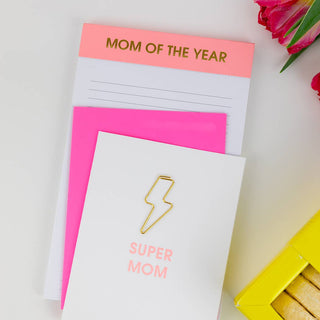 Mom of The Year - Lined Notepad - Perforated Sheets - Pink